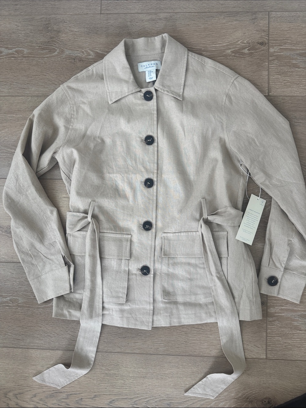 Calypso St. Barth Beige Tie-Waist Utility Jacket